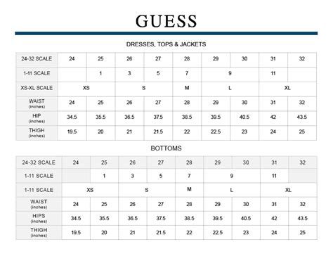 guess size chart for women